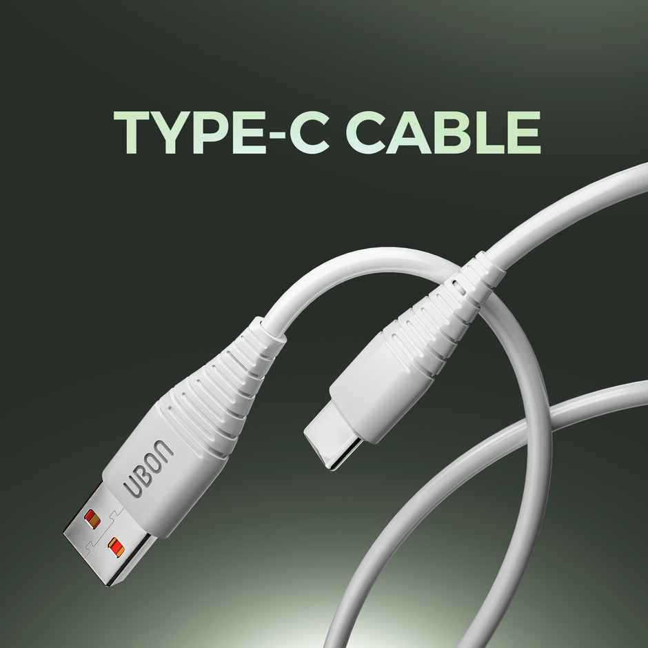 UBON 22W Fast Charging 1mtr USB to C Type V8 Braided Cable - White