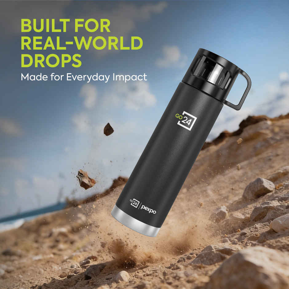 Go24 | Pexpo Vacuum Insulated Water Bottle With Jute-Bag | 1 L | 24 Hrs Hot And Cold Ferrero Flask