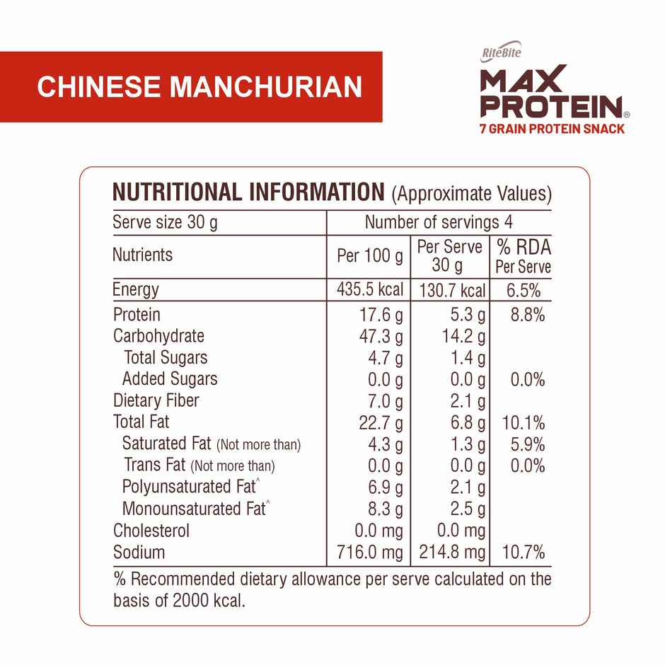 RiteBite Max Protein Chinese Manchurian Multigrain Protein Chips 20g Protein 8g Fiber Gluten Free