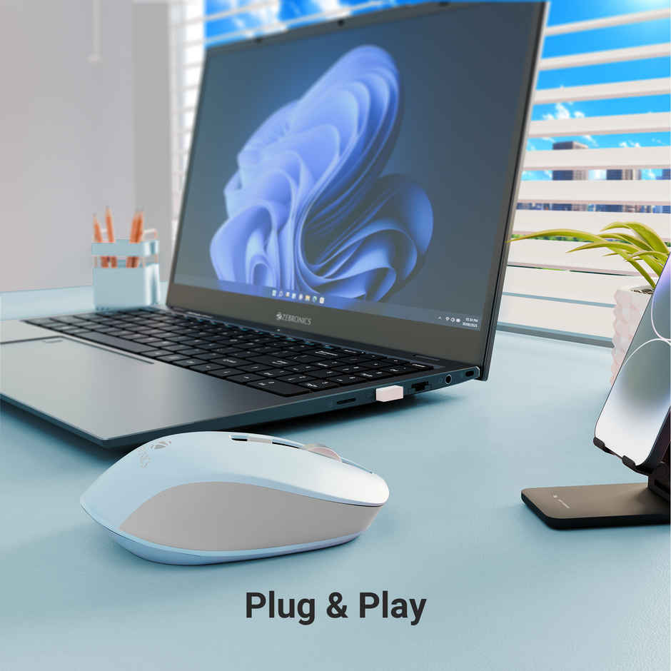 Zeb-Jaguar Wireless Mouse, 2.4Ghz With Usb Nano Receiver, High 4 Buttons (Light Blue+Grey)
