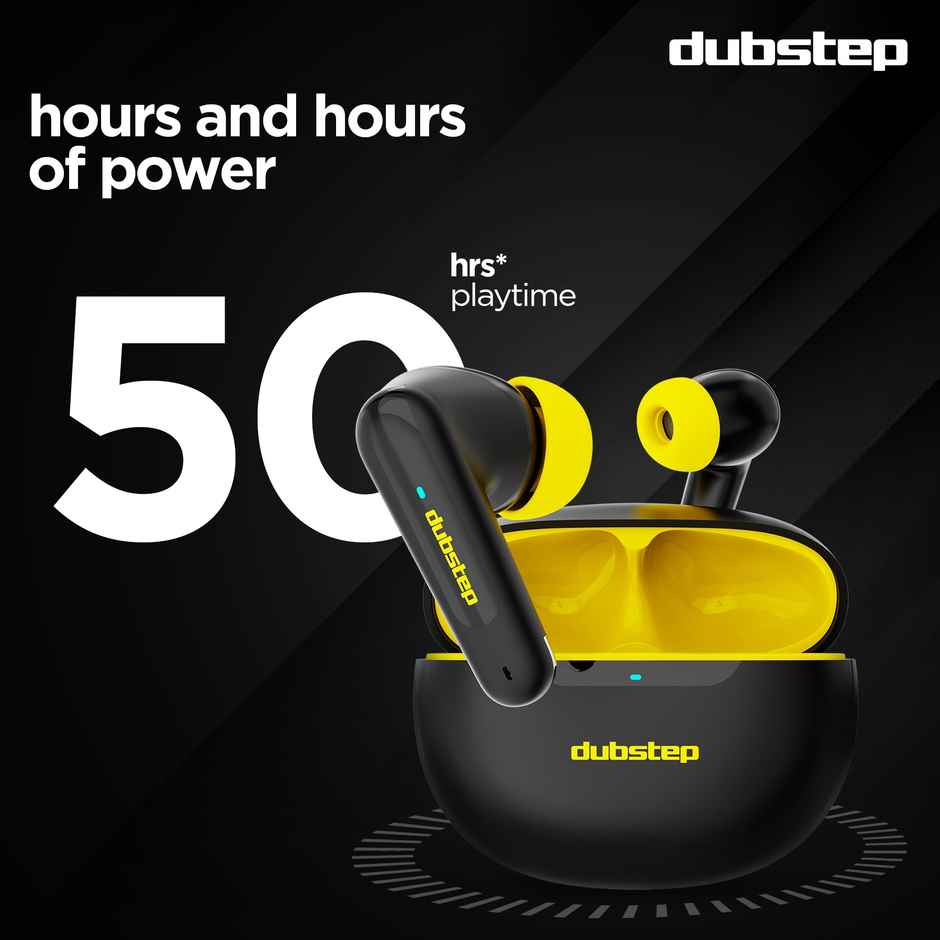 Dubstep Buzz X5 in-Ear TWS Earbuds with Upto 50 hrs Playtime, 13mm Dynamic Drivers, X-Bass Technology, ENC, Bluetooth V5.3 Earphones, Type-C Fast Charging - Black & Yellow