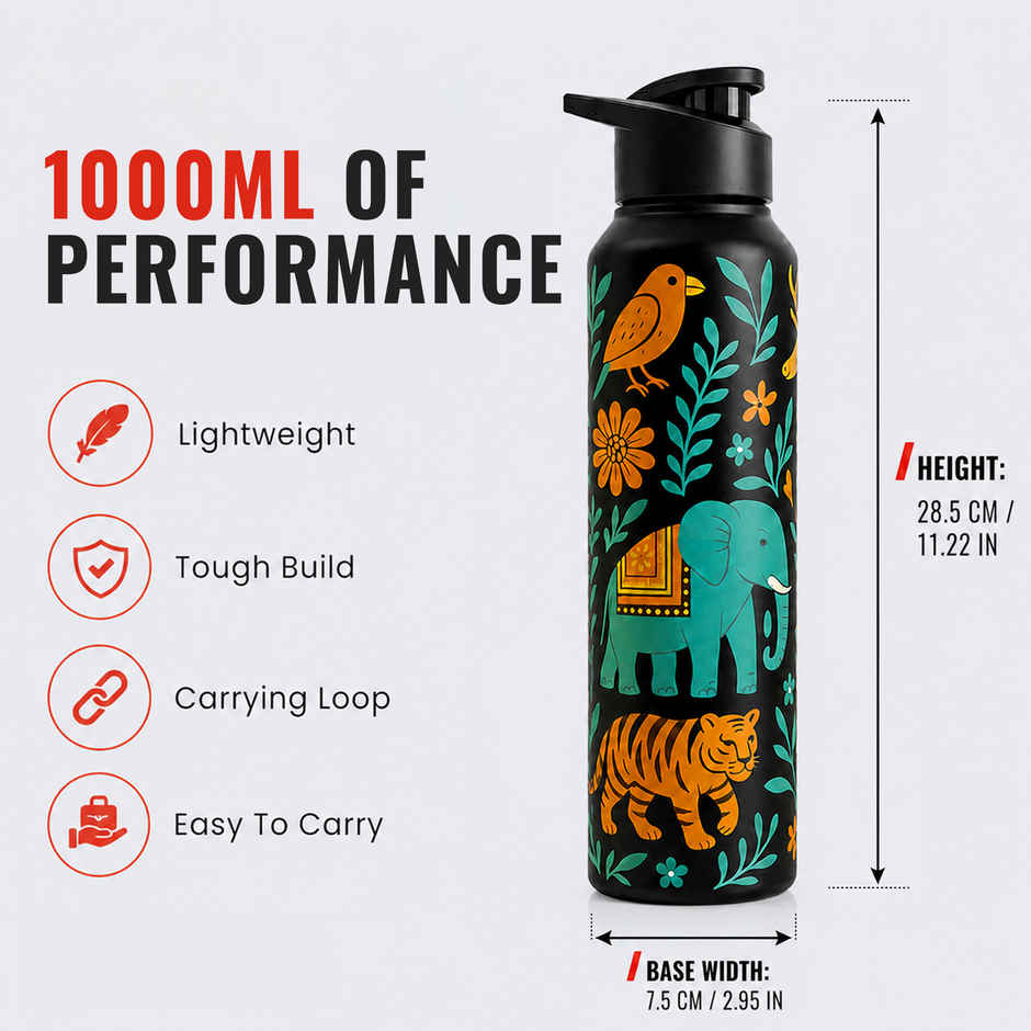 Slovic 1 L Incredible India Stainless Steel Sipper Water Bottle | 100% BPA Free | Ideal for Daily Use