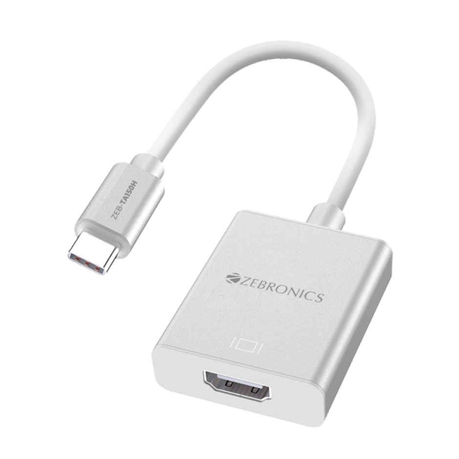 ZEBRONICS TA150H Type-C to HDMI 4K Adapter, 15cm, MacBook/DeX/Windows, Aluminium Design, White