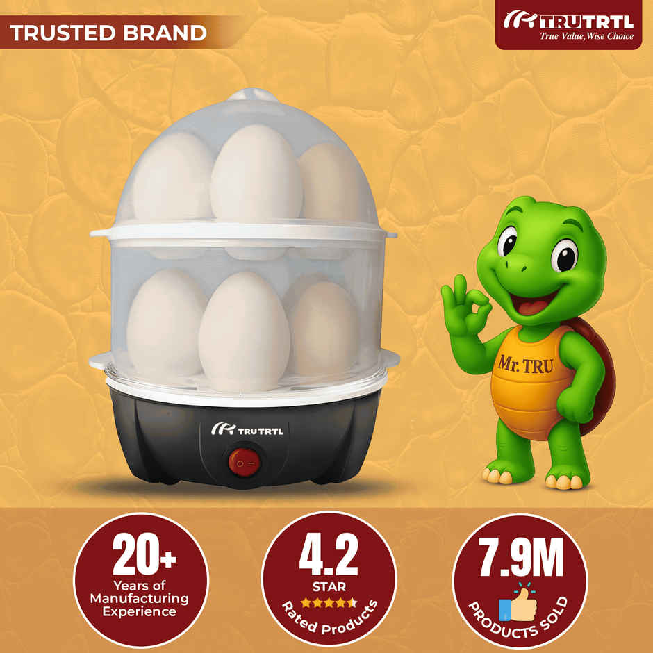 truTRTL Smart 4-in-1 Egg Boiler Machine 350 Watts | Boil upto 14 Eggs, Poach Eggs, Steam Vegetables Make Dhokla, Reheat (828 ml) - Black