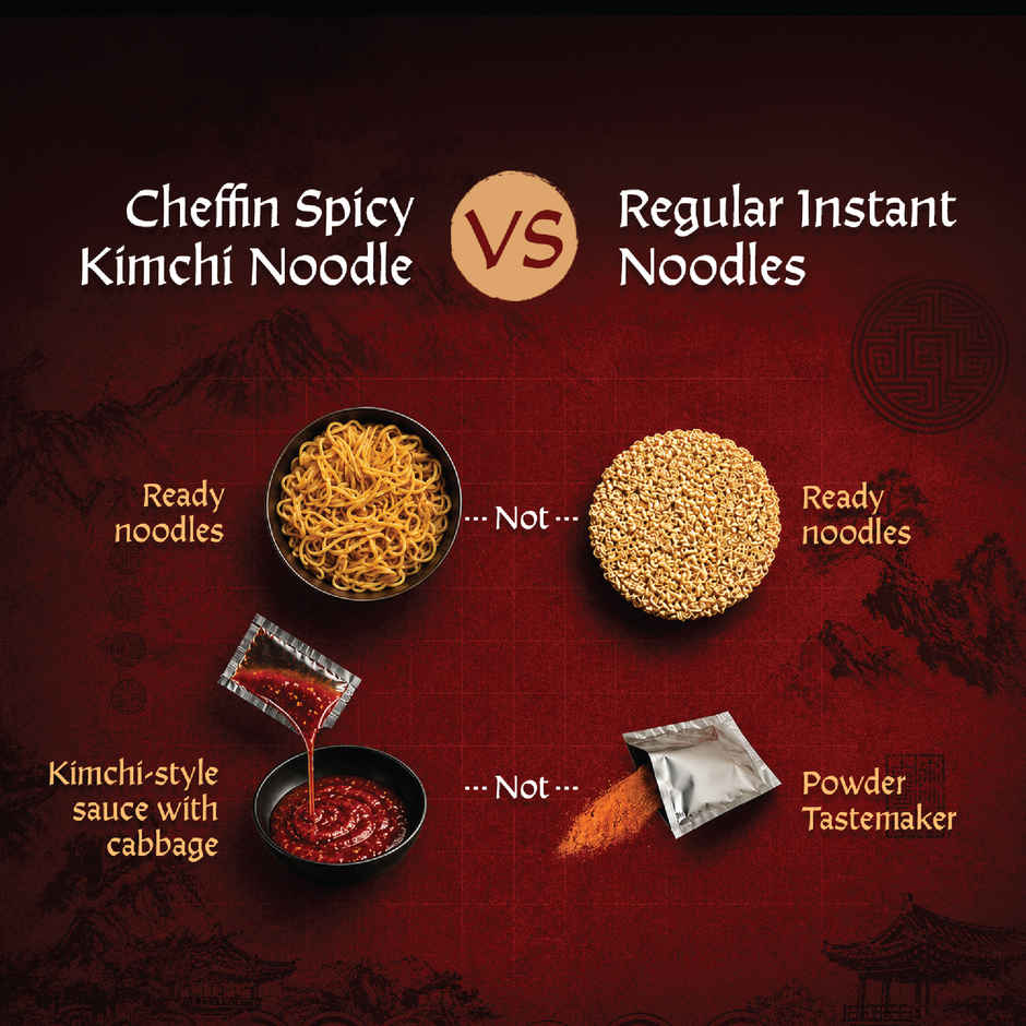 CHEFFIN Spicy Kimchi Noodle Kit | Kimchi Style Sauce | Ready in 2 Mins | No Artificial Preservatives