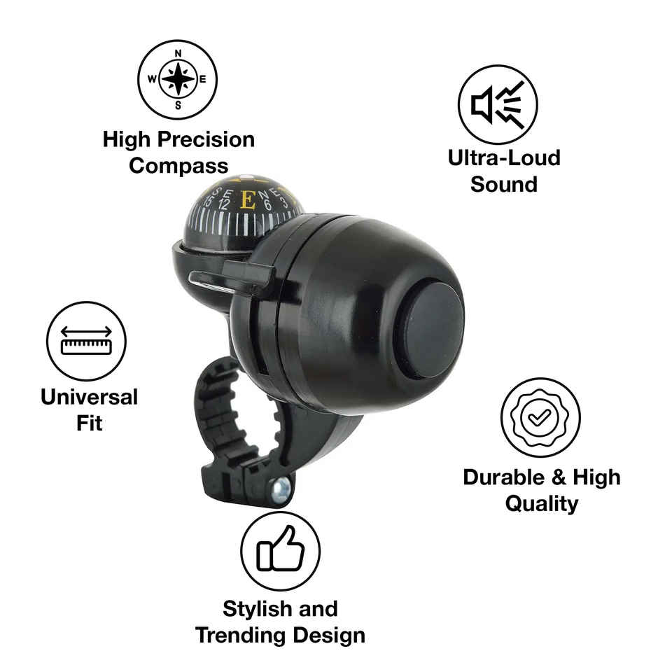 Zike Bicycle Navigation Compass And Handlebar Bell (Black)