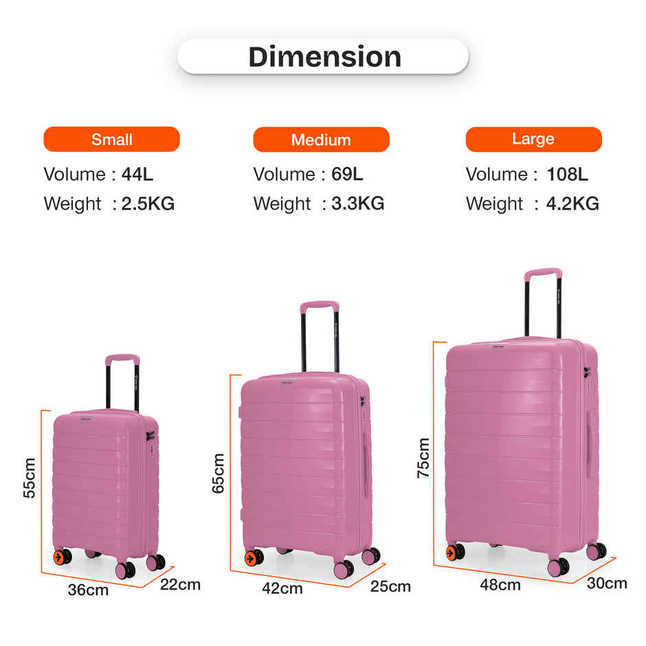 Nasher Miles Vienna Check-In Hardside Polypropylene 28 Inch-75 cm Trolley Bag- Pink