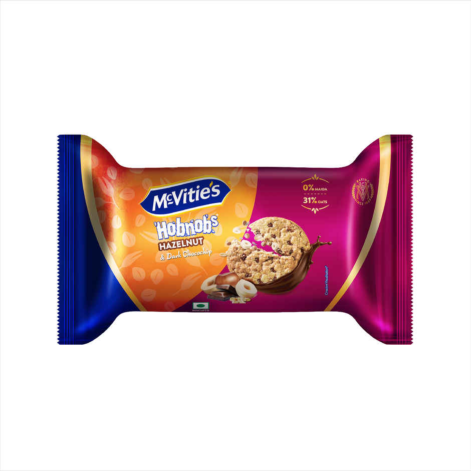 McVitie's Hobnobs Oats Hazelnut & Dark Choco-chip Cookies | 0% Maida & 31% Oats