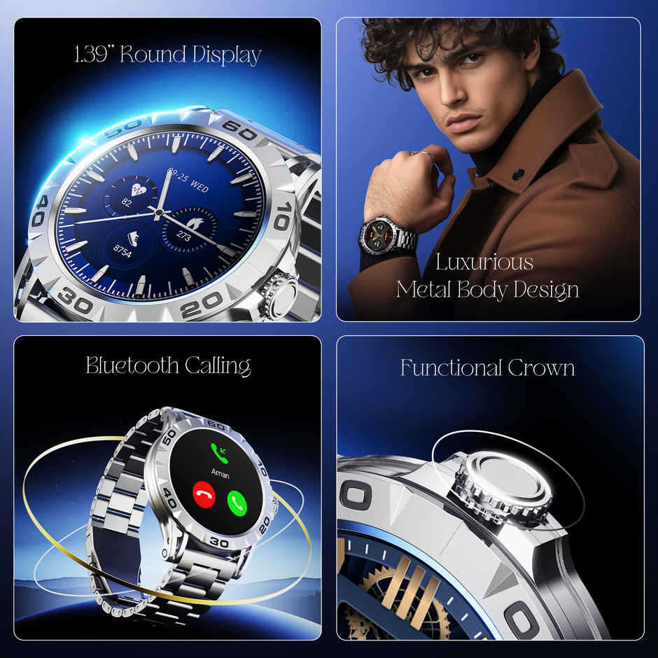 boAt Enigma Orion Smartwatch | 1.34" Display | Functional Crown - Metal Silver