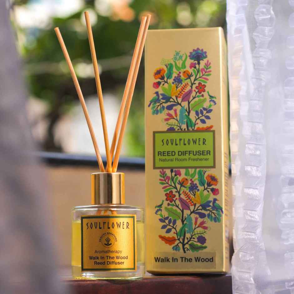 Soulflower Mother's Day Premium Reed Diffuser Walk in the Wood - Woody Aroma