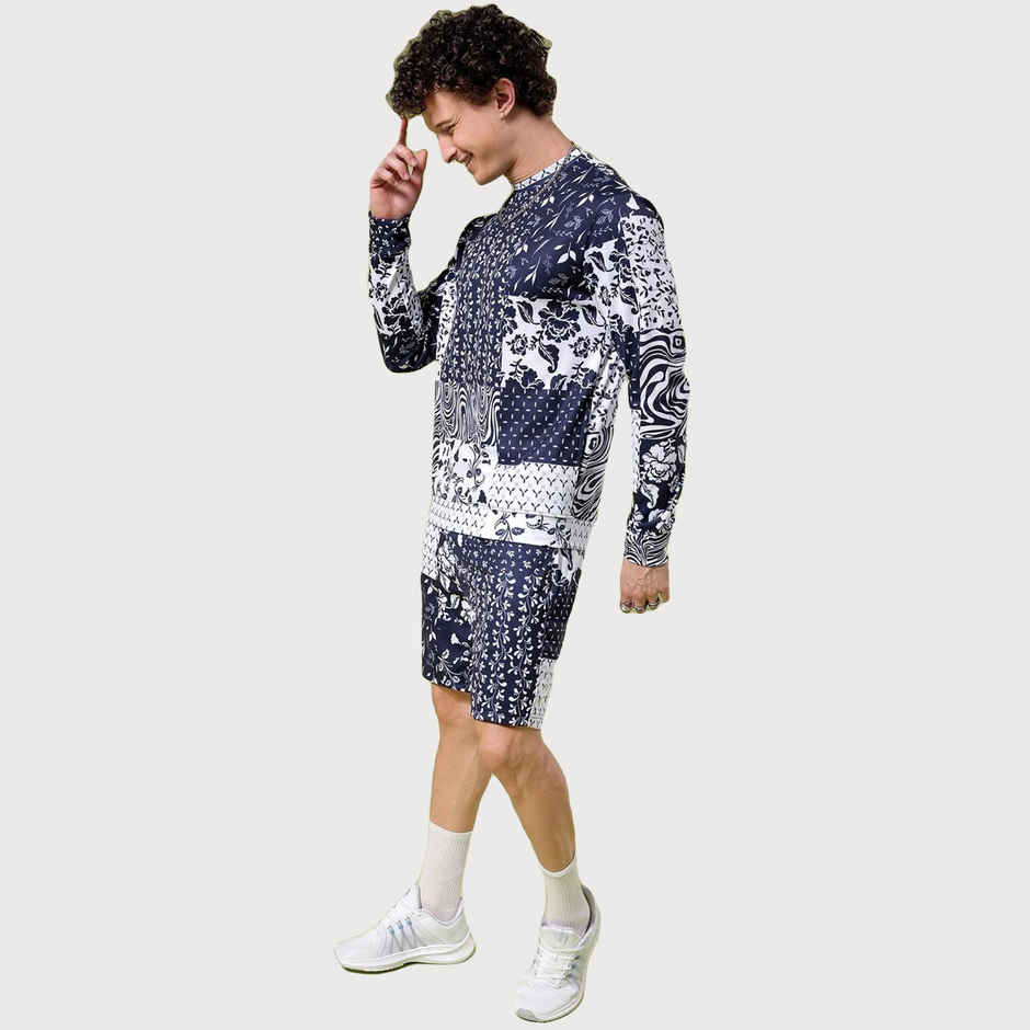 The Indian Garage Co Men's Regular Fit Paisley Printed Casual Co-ord Set | Navy Blue - S