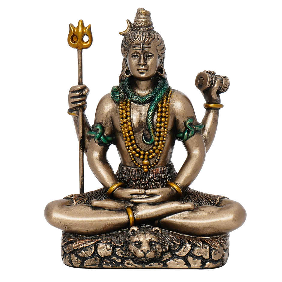 eCraftIndia Brown Resin Meditating Lord Shiva Idol for Home Decor Office Puja Room
