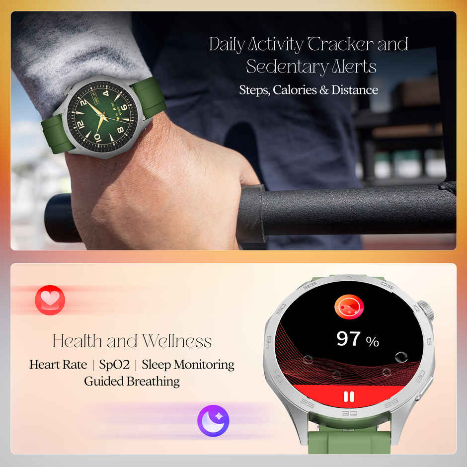 boAt Enigma Radiant Smartwatch | 1.43" AMOLED Display | Functional Crown - Olive Green