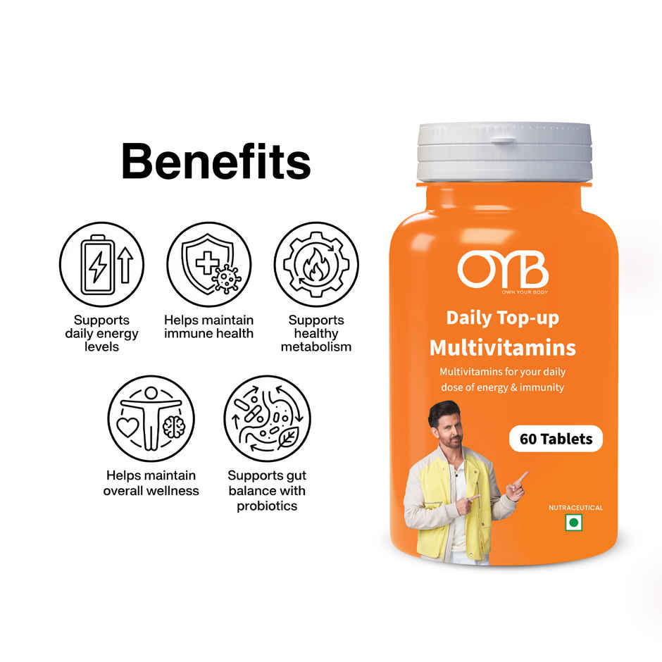 OYB Multivitamin with 24 Nutrients, Probiotics & Herbs | 60 Tablets | OYB Daily Top-Up