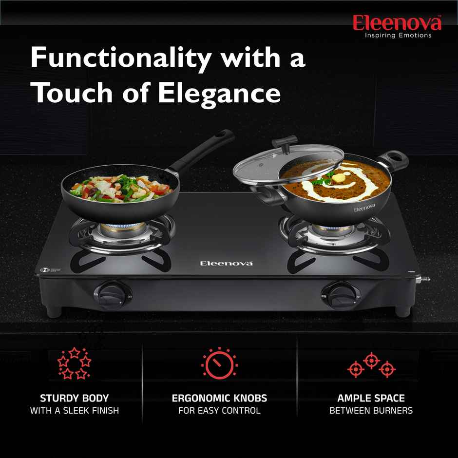 Eleenova Freedom Glasstop Gas Stove With 2 Brass Burners