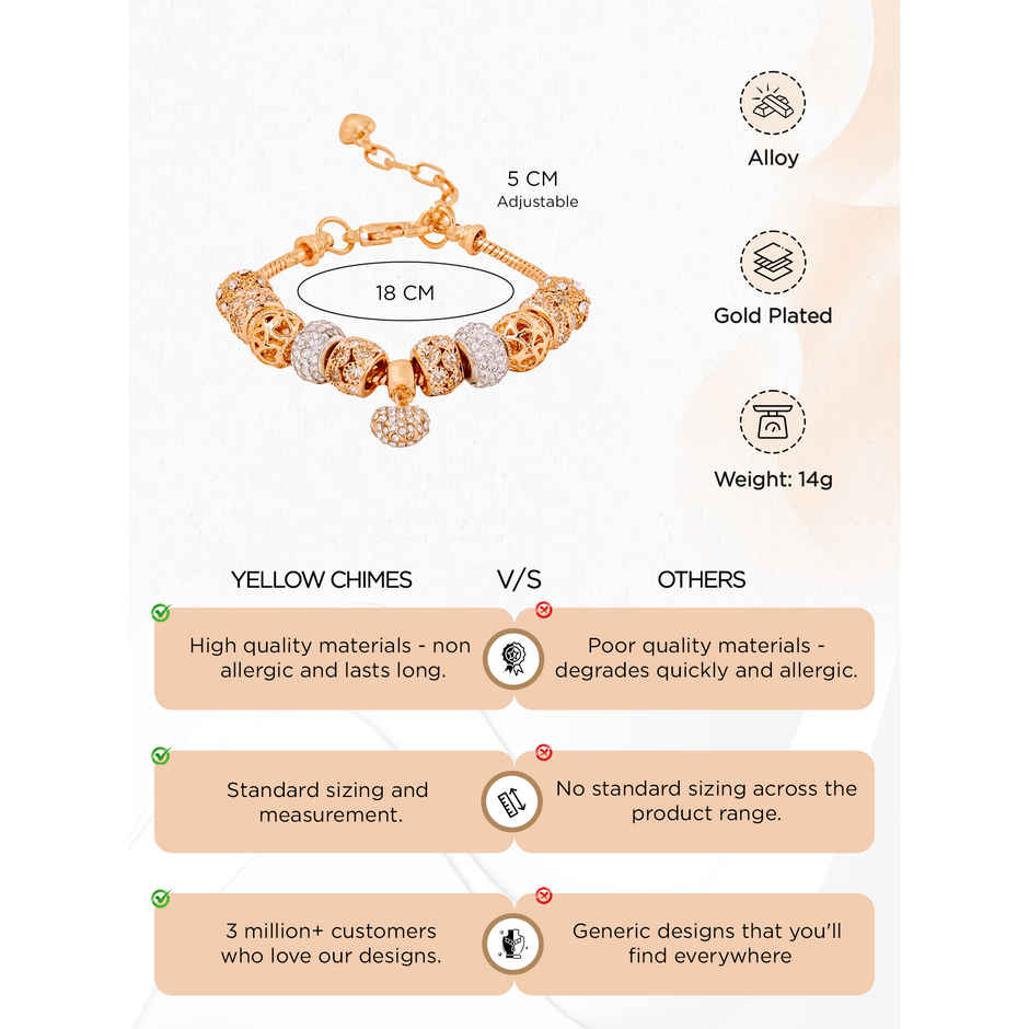 Yellow Chimes Gold Plated Heart Crystal Charm Bracelet for Women Gift Idea