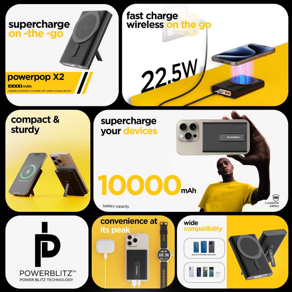 Nu Republic Magsafe 10000 mAh fast charging 22.5W Powerpop X2 Power Bank  Black