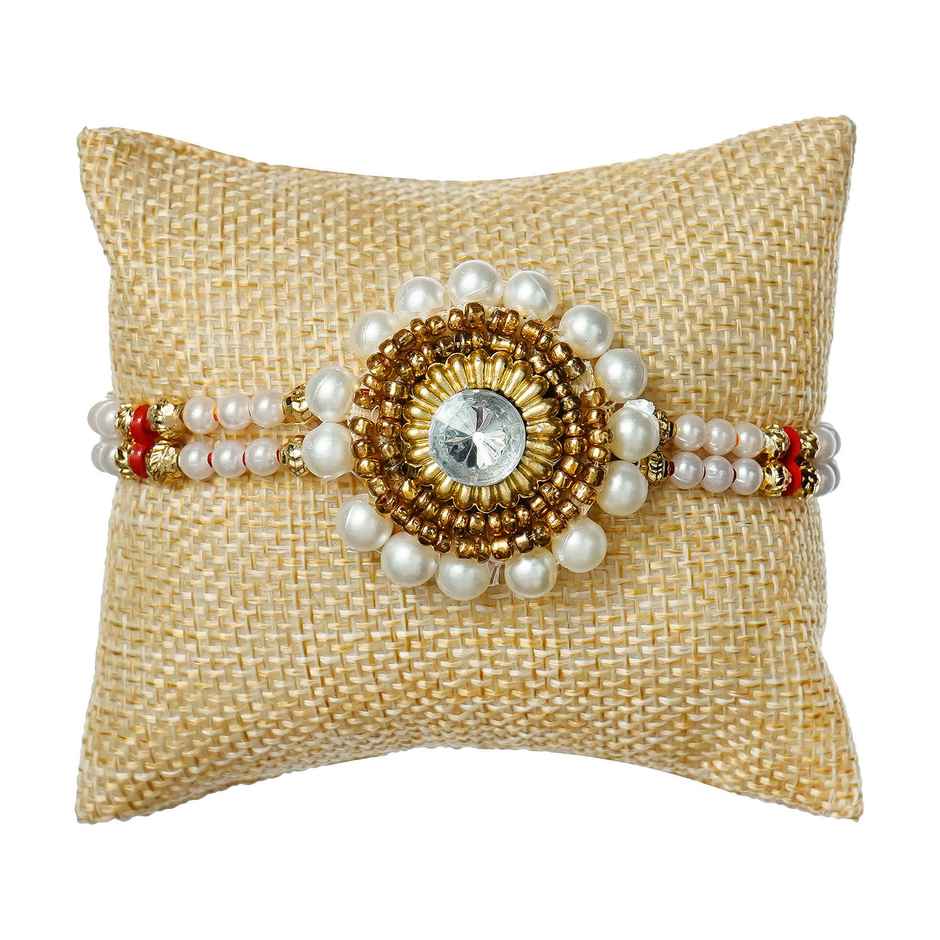 Pearl Designer Rakhi with Roli Chawal Pack | Gift for Brother Bhaiya | Ecraftindia