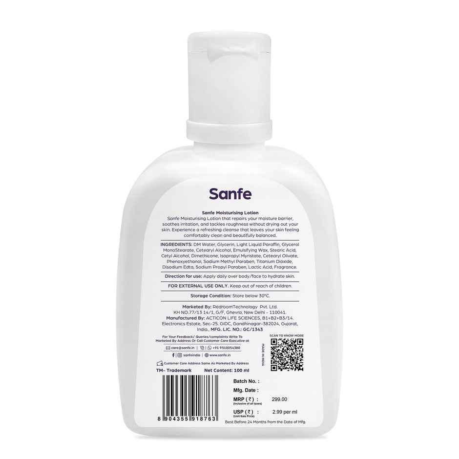 Sanfe Moisturising Lotion | Improves Skin Moisture Barrier In 24 Hours | For All Skin Types