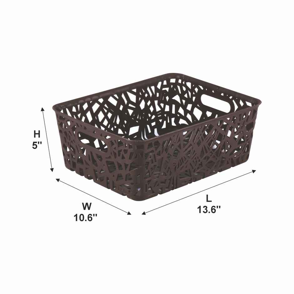 Flair Zig Zag Plastic Multi Purpose Storage Basket, 1 Pc Big, (Brown)
