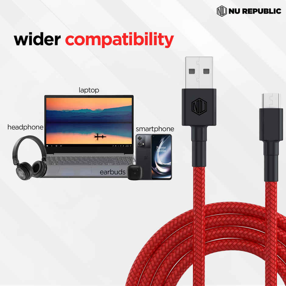 Nu Republic Blaze Silk Micro USB 3.1A Unbreakable USB A to Micro USB Rugged Nylon Braided Charging Cable - Red