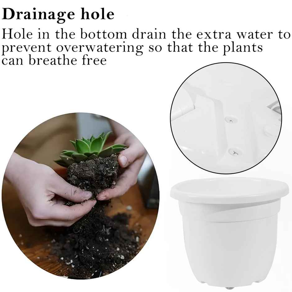 Kuber 14-Inch Plastic Plant Pot | Portable with Wheels | Indoor/Outdoor | White