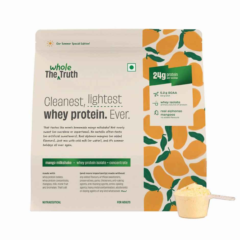 The Whole Truth Whey Protein Isolate+Concentrate Mango Milkshake I 24g Protein
