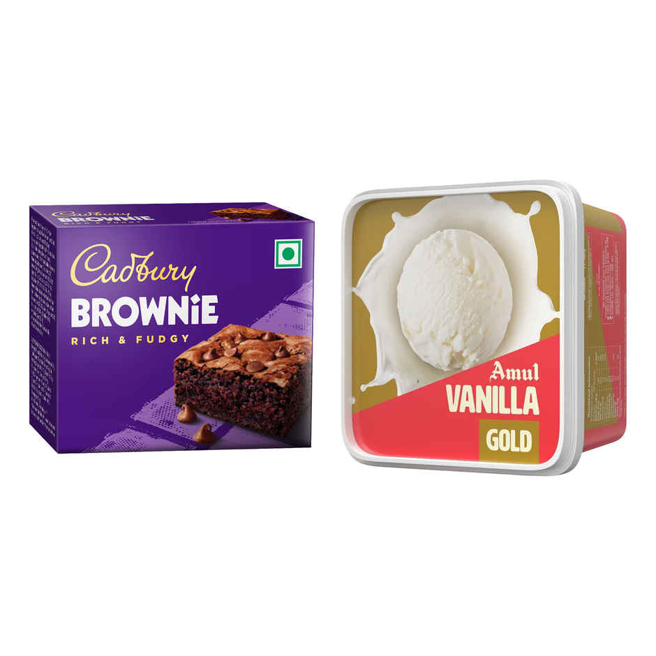 Cadbury Brownie Rich & Fudgy (38g) & Amul Gold Vanilla Ice Cream Tub | Rich & Creamy Vanilla (1L) Combo