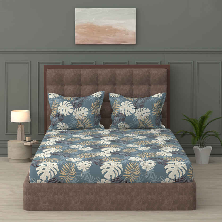 Raymond Home Blue Floral Comforter 110 TC Double Bedsheet with 2 Pillow Cover Bedding Set