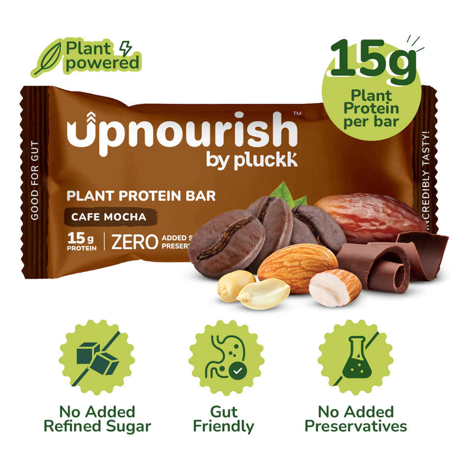 Pluckk Upnourish 15g Plant Protein | Cafe Mocha |No Added Sugar|No Added Preservatives|Good For Gut