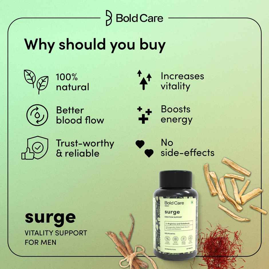 Bold Care Surge - L Arginine & Gokshura Tablets - Energy Booster Supplements for Men