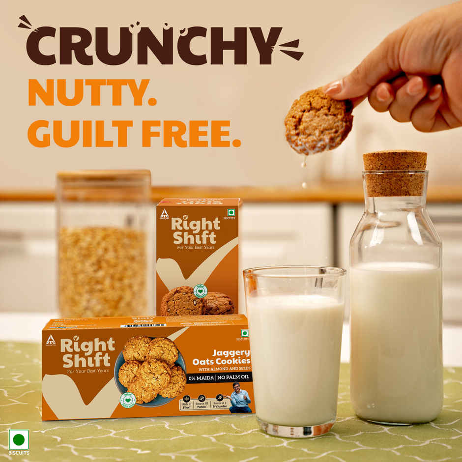 Right Shift Jaggery Oats 0% Maida Cookies | 0% Refined Sugar | With Nuts And Seeds