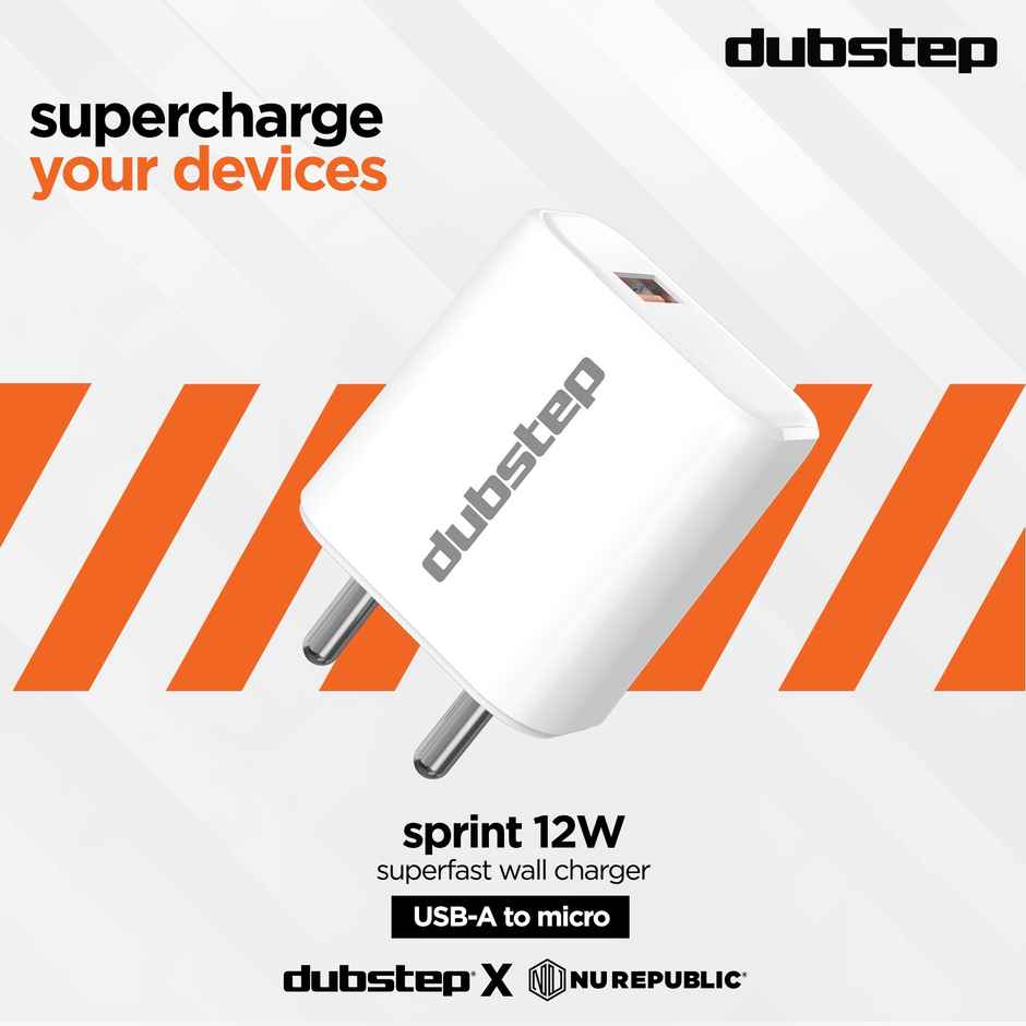 Dubstep Sprint 12W Charger ( Adapter with Cable USB-A To Micro USB, White)