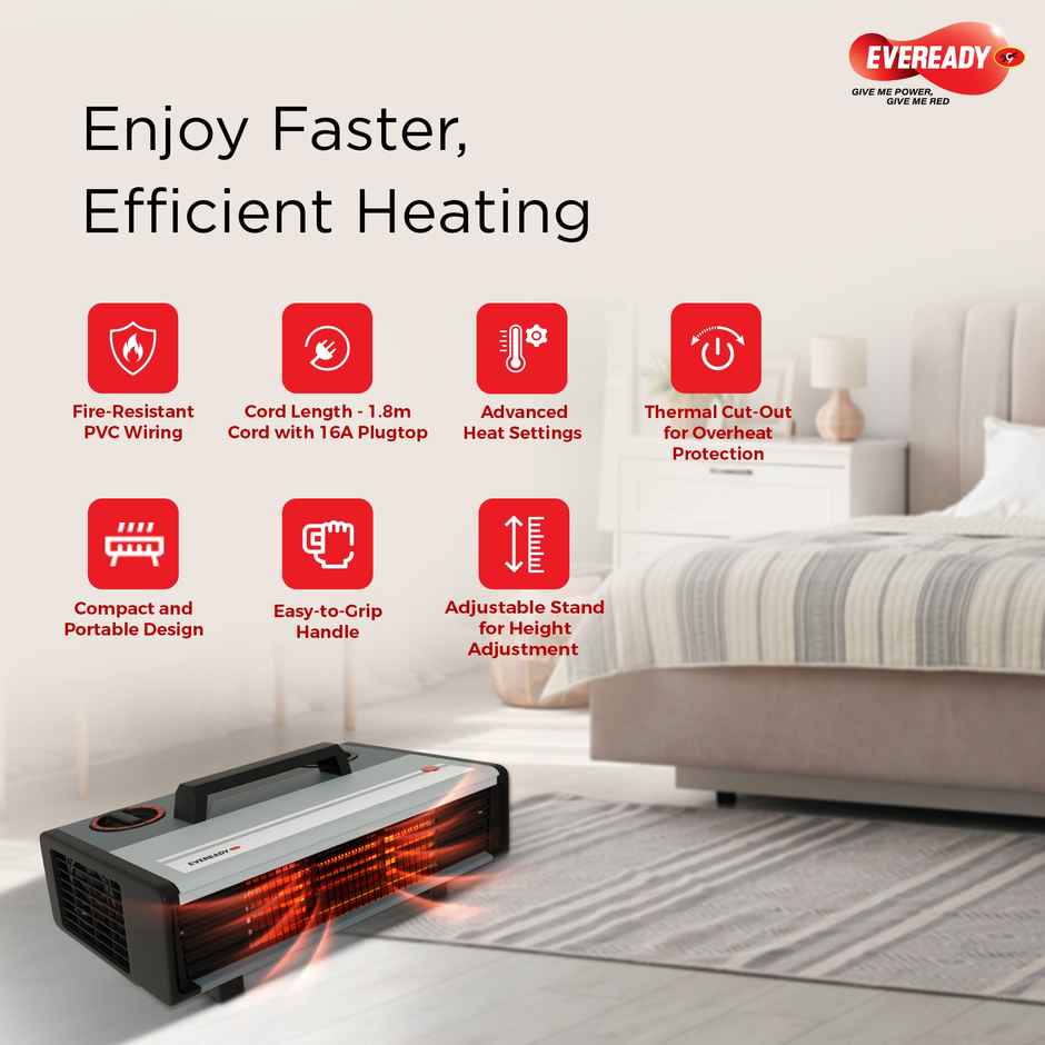 Eveready Thermaflo Heat Convector Room Heater | 2000W - ISI Mark | Black