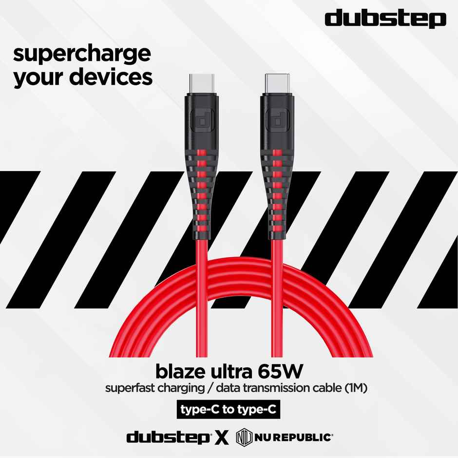 Dubstep Blaze Ultra 65W 6A Fast Data Charging Type C To Type C Cable (Red)