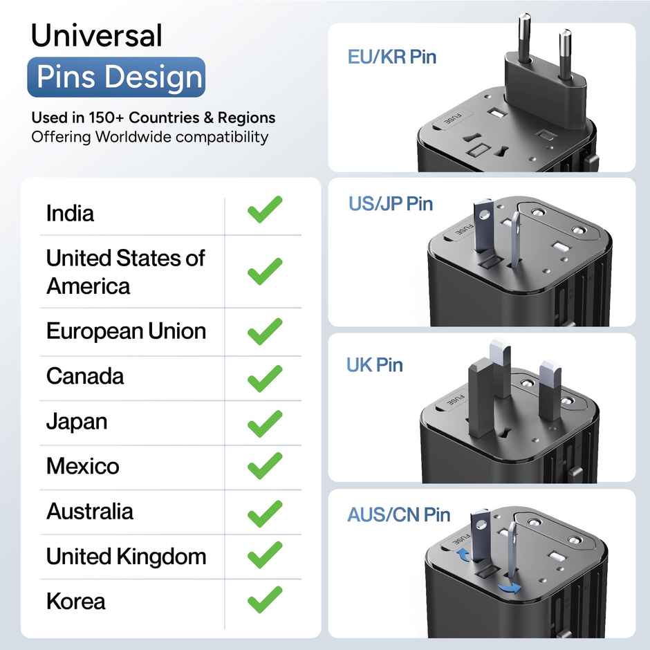 Ambrane Universal Travel Socket with 2500W High Power Output | Travel Adapter Socket | Black