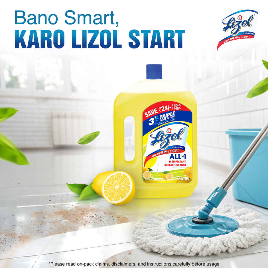 Lizol Disinfectant Surface & Floor Cleaner Liquid, Citrus(2l) & Colin Glass Cleaner Pump 2X More Shine With Shine Boosters(500ml) Combo