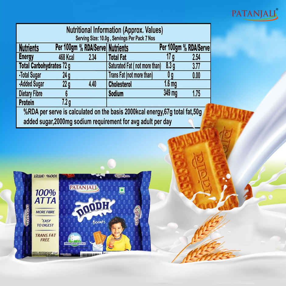 Patanjali Doodh Atta Biscuits - Whole Wheat Milk biscuits, Rich in Fibre