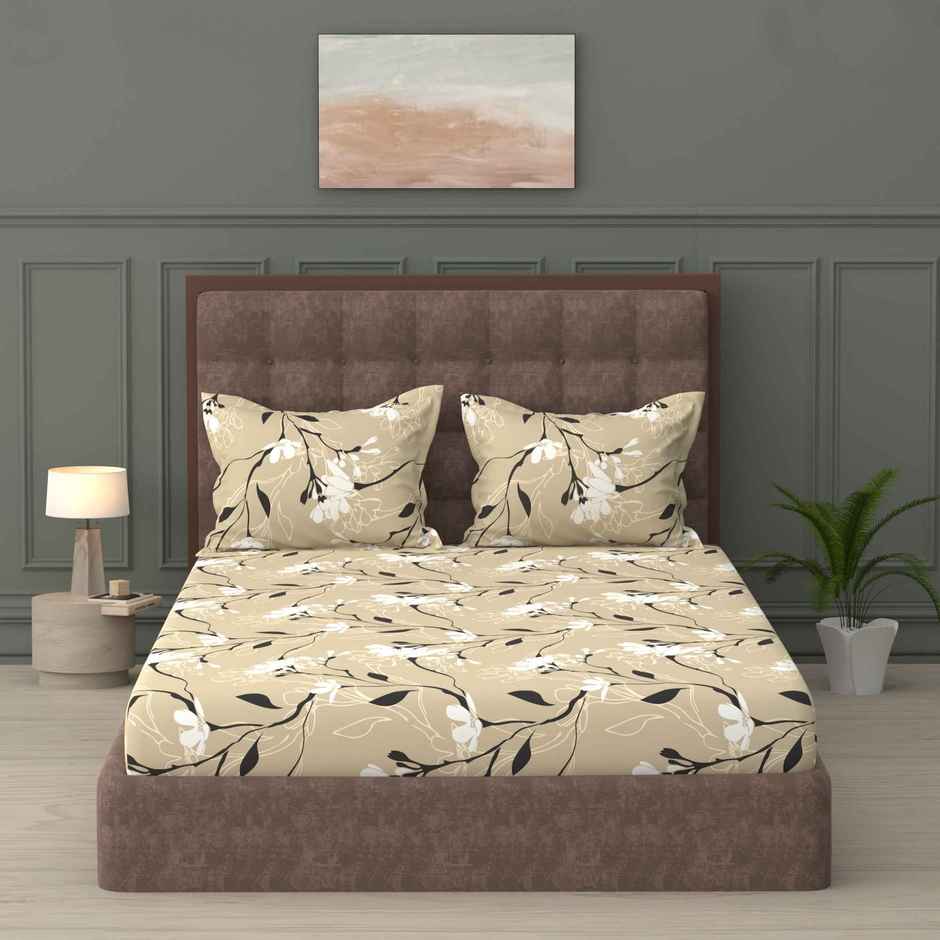 Raymond Home Beige Floral Comforter 110 TC Double Bedsheet with 2 Pillow Cover Bedding Set