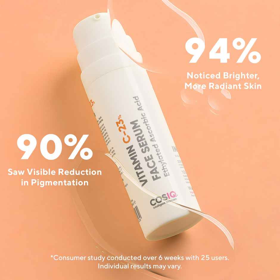 CosIQ 23% Vitamin C Face Serum Brightens Skin, Revives Dullness & Evens Skin Tone for All Skin Types