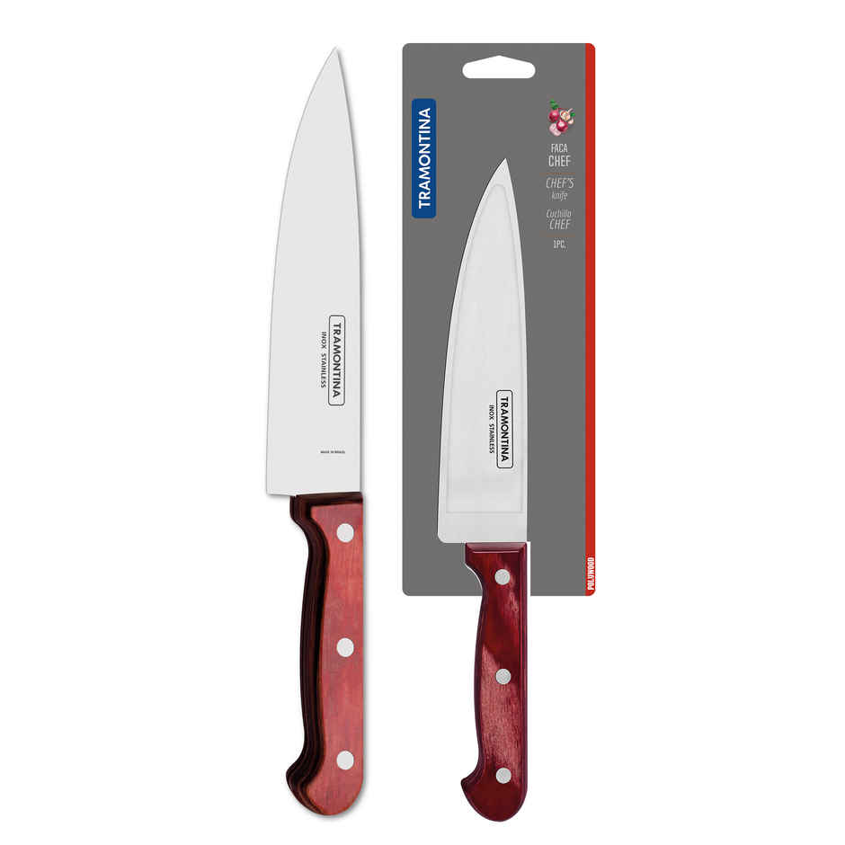 Tramontina Polywood Stainless Steel Chef Knife/,15.2cm/6 inch | Straight/Plain Edge Knife | Treated Brazilian Polywood Handle | Impact Resistant | Heat Resistant |Dishwasher Safe | 5 Year Warranty