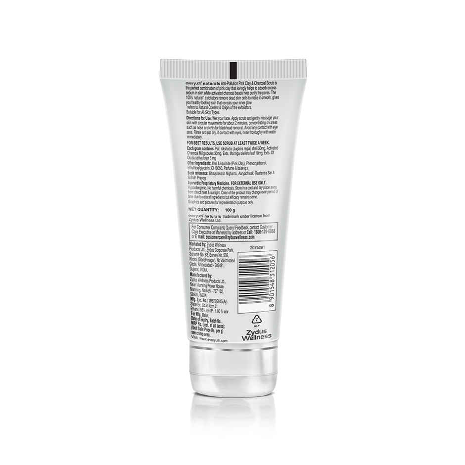 Everyuth Naturals Anti Pollution Pink Clay & Charcoal Scrub | For all skin types (Oily/ Dry)