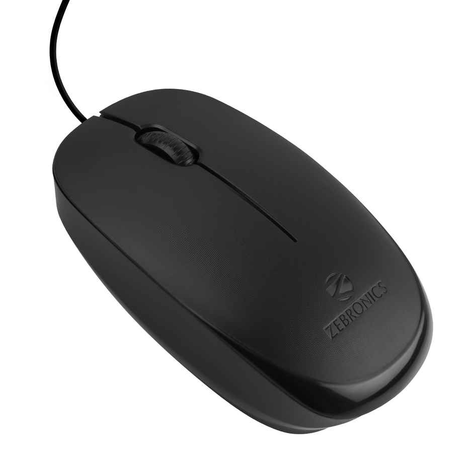 Zebronics Power Wired USB Mouse, 3-Button, 1200 DPI Optical Sensor, Plug & Play, for Windows/Mac - Black