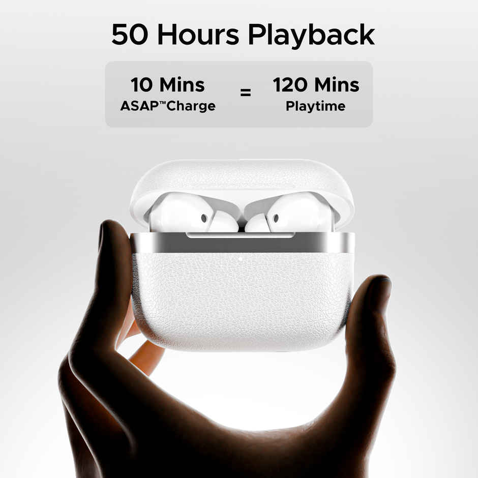 boAt Airdopes 111 v2 TWS Ear Buds with mic, Premium Leather Finish, 4Mics ENx,50HRS Battery, Free Music Streaming,13mm Drivers,Fast Charge,Dual Pair, Bluetooth Earbuds - Ivory White