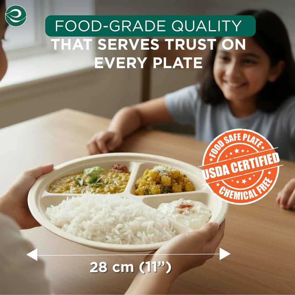 ECO SOUL | Bagasse Disposable Plates | 11 Inch | Round 4CP | 10 Count