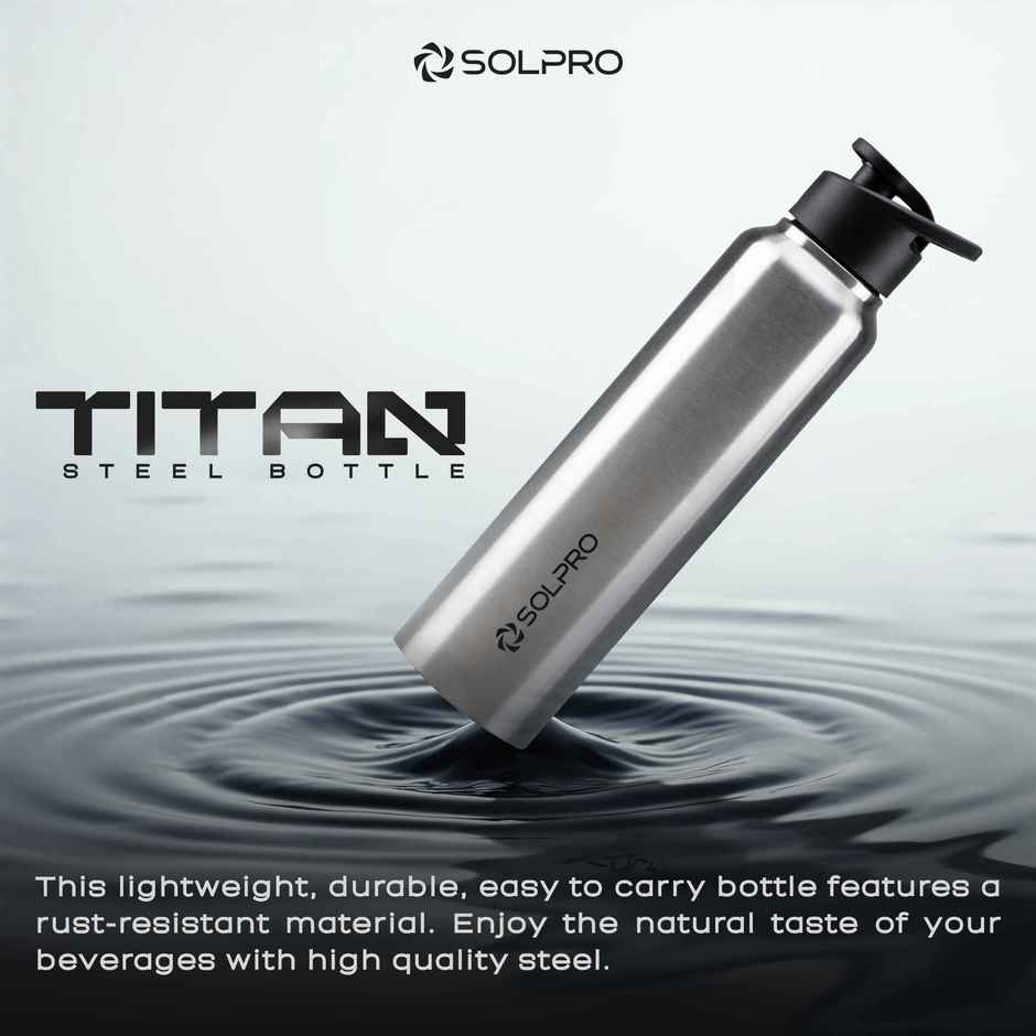 Solpro Titan Stainless Steel Water Bottle | Gym Bottle | Odor & Bpa Free | 1 L | Steel