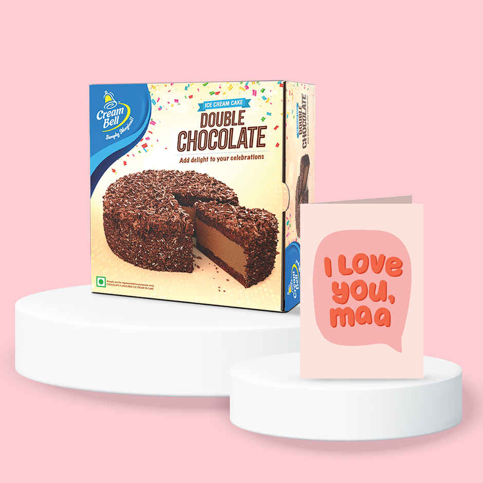 Cream Bell Double Chocolate Ice Cream Cake (500ml) & Oye Happy I Love You Maa (1pc) Combo
