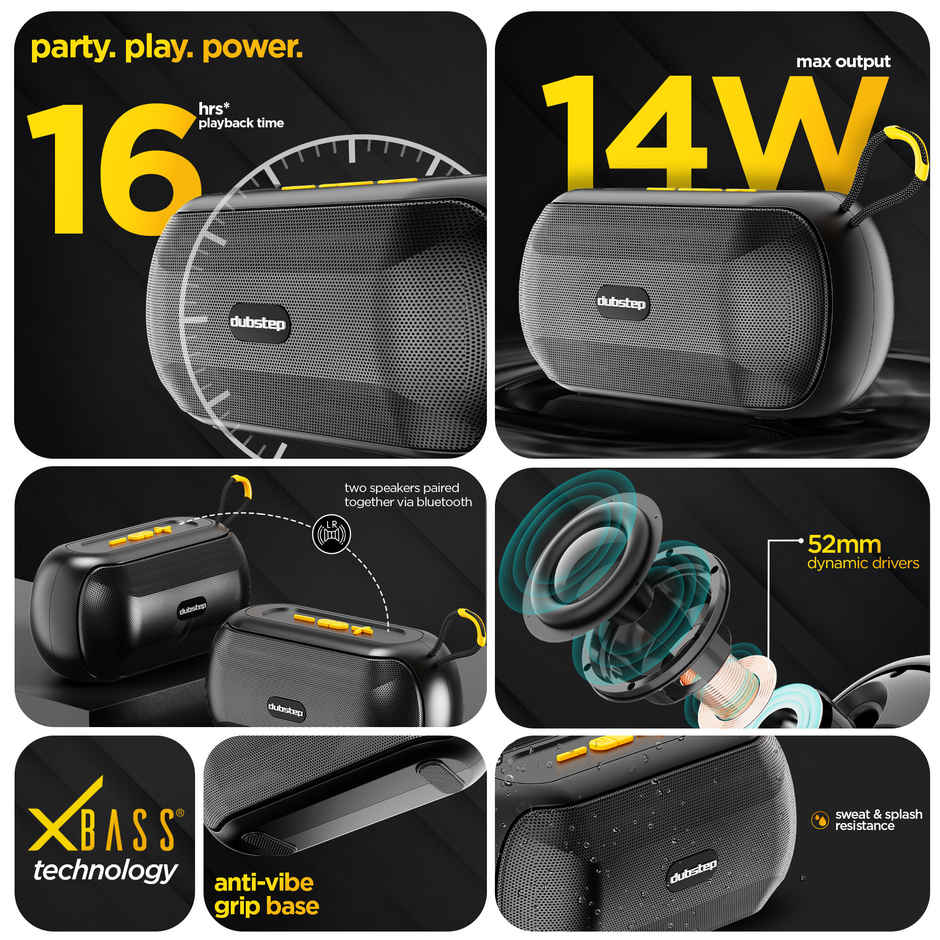 Dubstep Pop 1400 With 14W Output, 16 Hrs Playtime, TWS Pairing Wireless Bluetooth Speaker Black