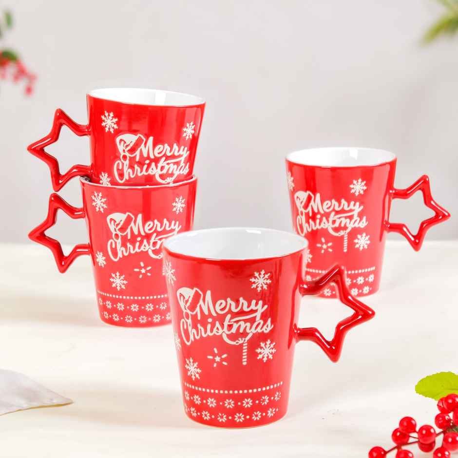 Nestasia Merry Christmas Set of 4 Cups With Star Handle Red 300ml