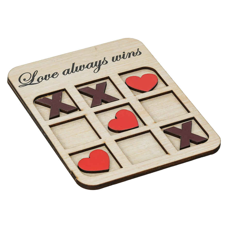 Wooden Love Always Wins Tic Heart Toe Game Board | EcraftIndia